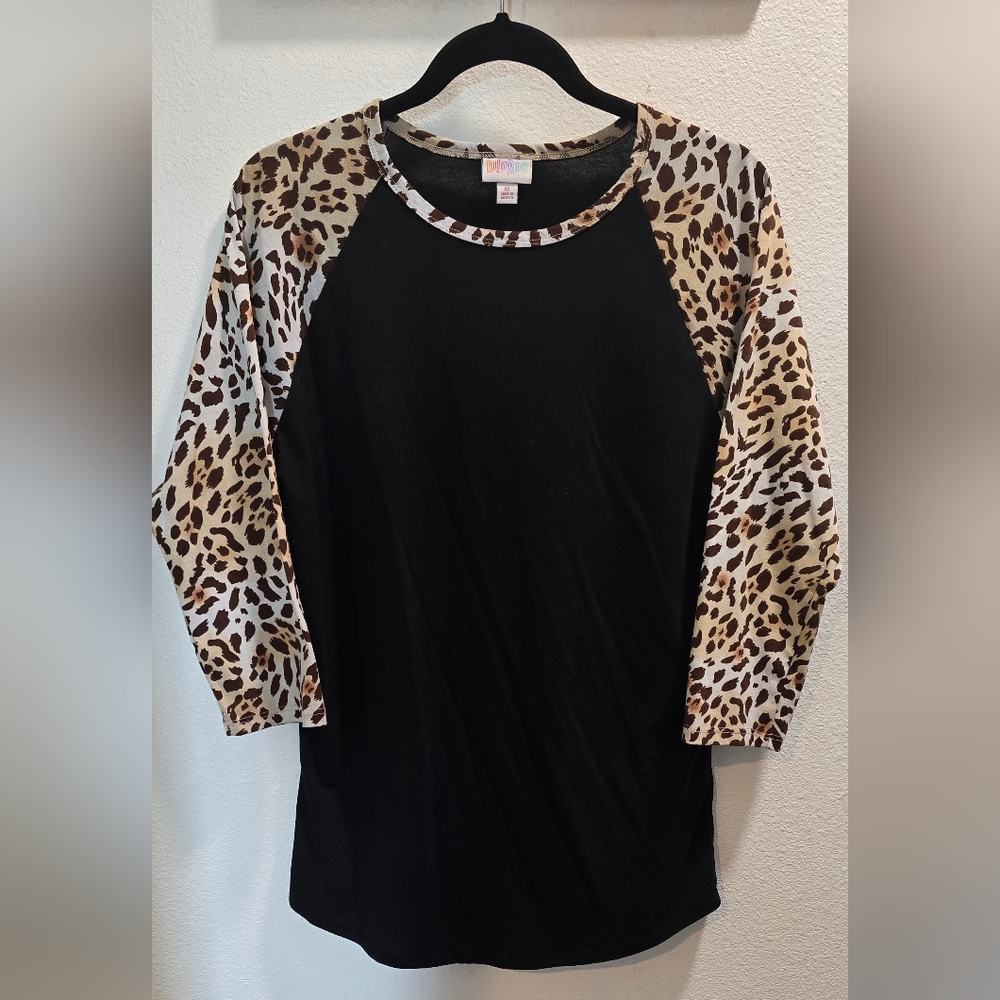 LuLaRoe Black Top with Leopard Print Sleeves